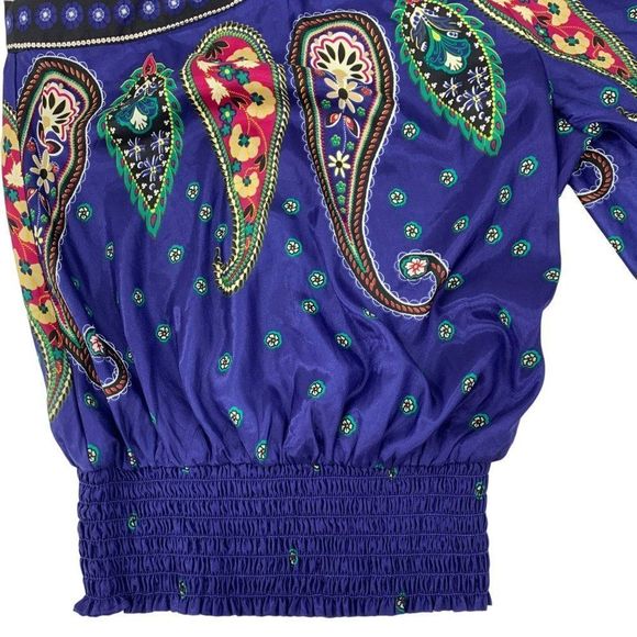 Womens Rampage M Top One Shoulder Angel Sleeve Boho Paisley Smock 3692 - Picture 2 of 7